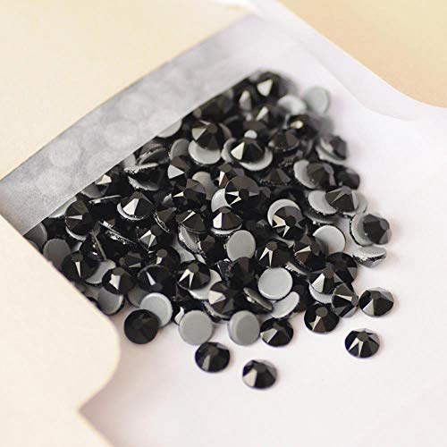 PENVEAT Todos los tamaños Jet Glass Strass DIY Hierro en Hot Fix Flat Back Hotfix Cristales Rhinestones Negros para Vestido, Jet, SS30 288Pcs