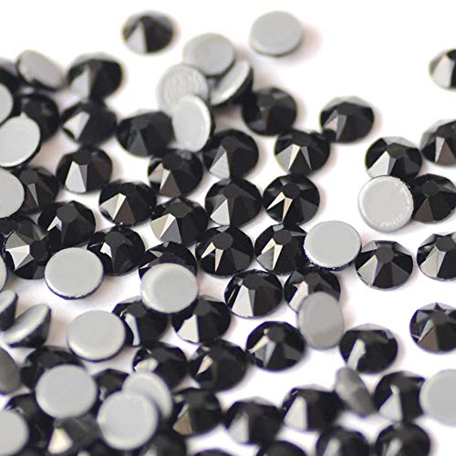 PENVEAT Todos los tamaños Jet Glass Strass DIY Hierro en Hot Fix Flat Back Hotfix Cristales Rhinestones Negros para Vestido, Jet, SS30 288Pcs