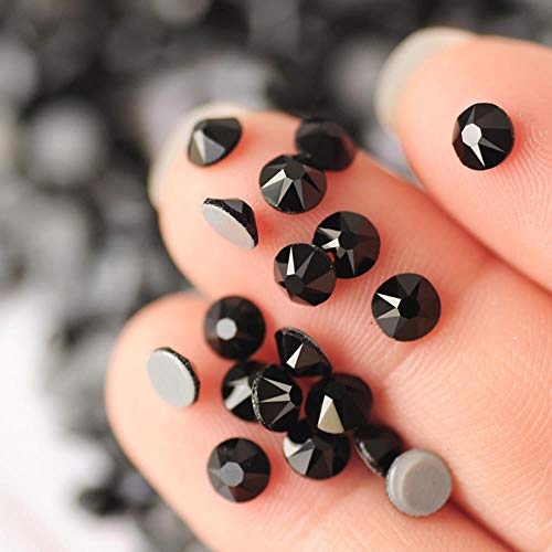 PENVEAT Todos los tamaños Jet Glass Strass DIY Hierro en Hot Fix Flat Back Hotfix Cristales Rhinestones Negros para Vestido, Jet, SS30 288Pcs
