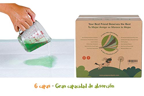 Peppo and Pets -100 empapadores para Entrenar Cachorros - 6 Capas - Súper absorbentes- 60 cm x 60 cm- Secado rápido