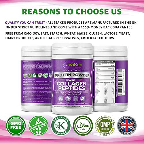 PÉPTIDOS DE COLAGENO HIDROLIZADO EN POLVO - Para la Piel, el Cabello, las Uñas - Salud para Huesos, Articulaciones, Tendones y Digestión - Sin Gluten, Lactosa, Sabor - 400g de Colageno Hidrolizado