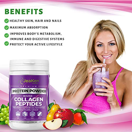 PÉPTIDOS DE COLAGENO HIDROLIZADO EN POLVO - Para la Piel, el Cabello, las Uñas - Salud para Huesos, Articulaciones, Tendones y Digestión - Sin Gluten, Lactosa, Sabor - 400g de Colageno Hidrolizado