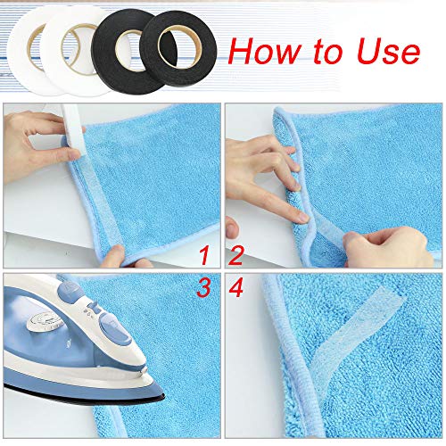 Perfetsell 256m Cintas de Dobladillo 10mm y 15mm Cinta Adhesiva Dobladillo Rápido Cinta Termoadhesiva Cortina Cinta Dobladillo Plancha Pegar Dobladillos para cortinas ropa pantalones Costura(4 Rollos)