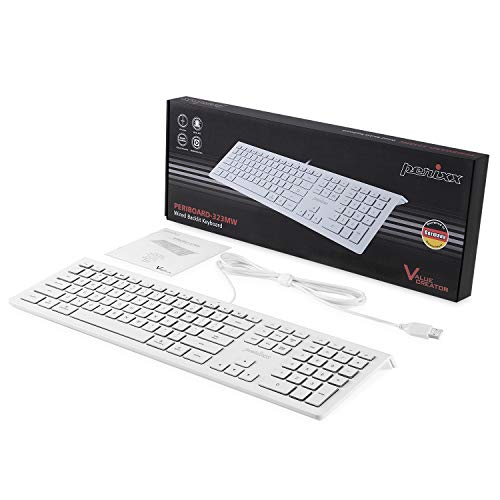Perixx PERIBOARD-323 Teclado silencioso retroiluminado con Cable Compatible con Mac OSX, 11 Teclas Multimedia, LED Blanco, QWERTY Español