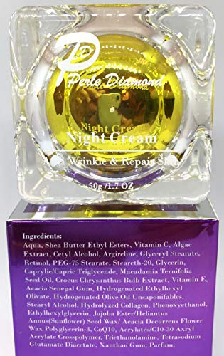 Perle Diamond crema de noche | Piel antiarrugas y reparadora | Crema Facial Antienvejecimiento | Vitamina C, Vitamina E Crema Hidratante Facial Natural | Crema de noche unisex 50g