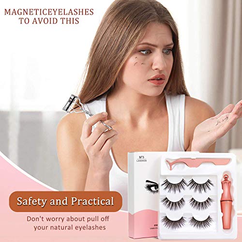 Pestañas Magneticas Delineador, 3 Pares Vibury 3D Pestañas Postizas Naturales Magnéticas Reutilizables, Delineador de ojos magnético con pestañas magnéticas, No se Necesita Pegamento