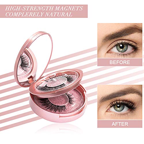 Pestañas Magneticas, Delineador de Ojos Magnético Kit, 2 Pares de Naturales 3D Reutilizables Pestañas falsas No se Necesita Pegamento con Pinzas, 5 Imanes Ojos Eyeliner Impermeable