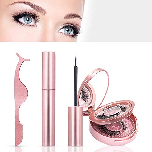 Pestañas Magneticas, Delineador de Ojos Magnético Kit, 2 Pares de Naturales 3D Reutilizables Pestañas falsas No se Necesita Pegamento con Pinzas, 5 Imanes Ojos Eyeliner Impermeable