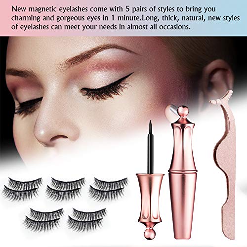 Pestañas Magneticas Delineador, Pestañas Postizas Magneticas, Magnético delineador Impermeable De Larga Duración, Reutilizable Impermeable Eye Lash y Eye Liner Set W/Tweezer, No se Necesita Pegamento