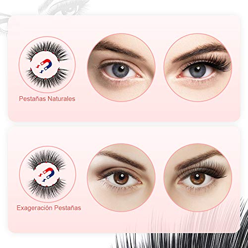 Pestañas Magneticas Delineador,Pestañas Postizas Magneticas,Eroaddict Pestañas Postizas Naturales 3D Con 5 Imanes y Eyeliner Waterproof +Pinzas Kit,No se Necesita Pegamento，Reutilizables（2 pares）