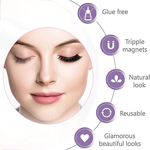 Pestañas magnéticas, H-Piano Tres imanes 4 piezas 3d imán Set de pestañas, sin trazos, plástico magnético pestañas ultra delgadas Lady Maquillaje Natural Maquillaje magnético pestañas postizas