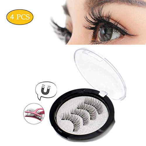 Pestañas magnéticas, H-Piano Tres imanes 4 piezas 3d imán Set de pestañas, sin trazos, plástico magnético pestañas ultra delgadas Lady Maquillaje Natural Maquillaje magnético pestañas postizas