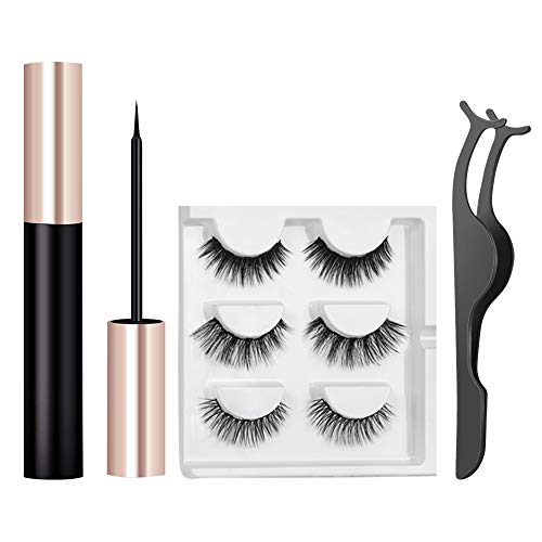 Pestañas Magneticas, Magnetic Eyeliner, Pestañas Magneticas Delineador,Magnéticas Eyeliner Waterproof, Reutilizables 3D Pestañas Postizas Delineador y pinzas, 3 pares