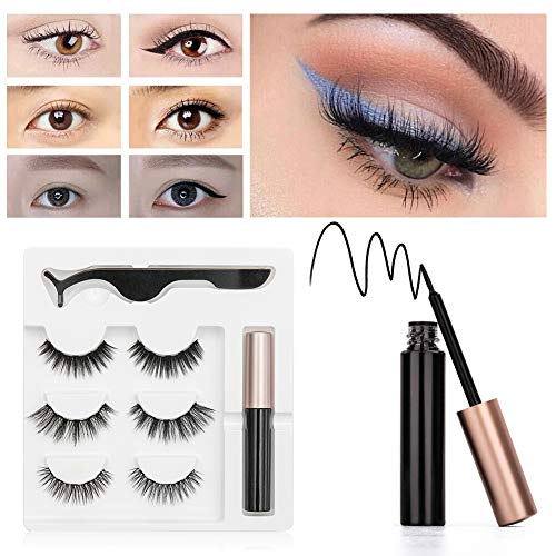 Pestañas Magneticas,Delineador,Pestañas Postizas Magneticas Delineador Kit, 3D Reutilizables Pestañas Eyeliner Waterproof, No se Necesita Pegamento, Magnetic Eyelashes set con pinzas