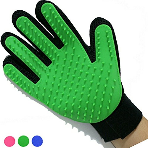 Pet Online Guantes de masaje de silicona Pet protección Cabello Baño Guantes de masaje Cepillo para gatos y perros de belleza cinco dedos Peine Cepillo 2 pack,verde