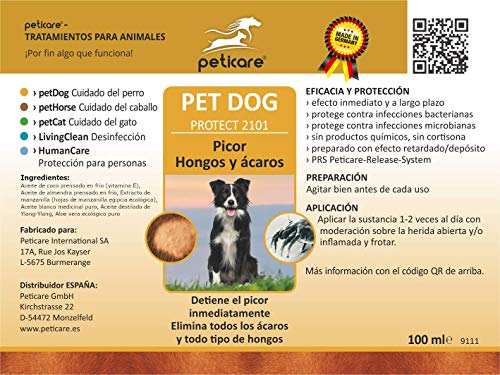 Peticare Perro Tratamiento Eficaz - 100% Biológico contra Picor, Hongos y Anti-Ácaros en Perros, Demódex, Ácaros de la Sarna y Otras Especies, Detiene Picazon Fuerte - petDog Protect 2101