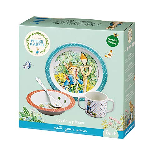 Petit Jour Peter Rabbit - Set para comidas, 4 piezas en caja de regalo