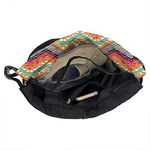 Petrichor Yi Bolso con cordón Pintura de Mano Tribal Patrón de Zigzag étnico con Efectos de África Pinceladas Caléndula Mar Verde Rosa Blanco Bolsa de Gimnasio