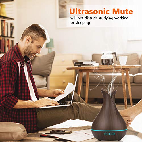 PEYOU 400ml Humidificador Aceites Esenciales, Humidificador Aromaterapia Ultrasónico con Control Remoto, 7-Color LED Difusor de Aromas, 3-Ajuste de Tiempo Fijo, para Hogar, Oficina, Yoga
