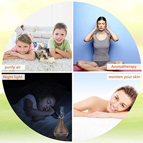 PEYOU 400ml Humidificador Aceites Esenciales, Humidificador Aromaterapia Ultrasónico con Control Remoto, 7-Color LED Difusor de Aromas, 3-Ajuste de Tiempo Fijo, para Hogar, Oficina, Yoga
