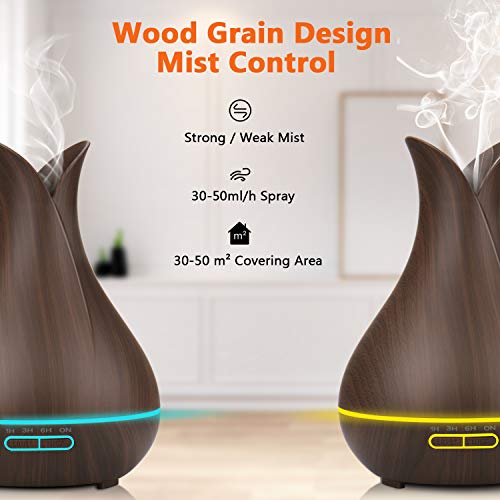 PEYOU 400ml Humidificador Aceites Esenciales, Humidificador Aromaterapia Ultrasónico con Control Remoto, 7-Color LED Difusor de Aromas, 3-Ajuste de Tiempo Fijo, para Hogar, Oficina, Yoga