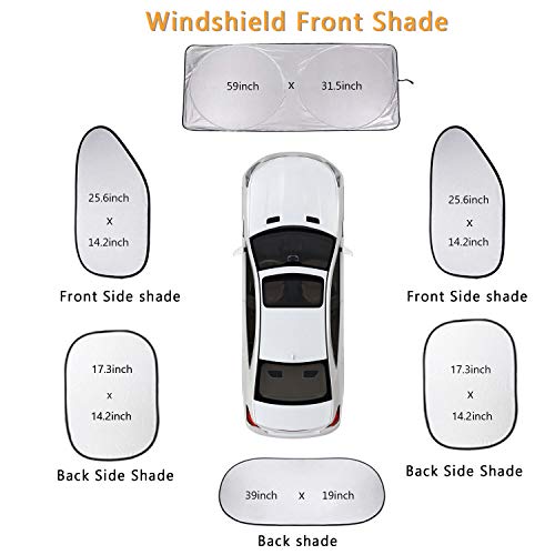 PEYOU Parasol de Coche (6 Unidades), Parasol Parabrisas Coche Plegable [Todas Ventana, Reduce Calor Aislado y Radiación UVA, Fácil Instalación] para SUV, Coche Grande o Pequeño, TAMAÑO - XL
