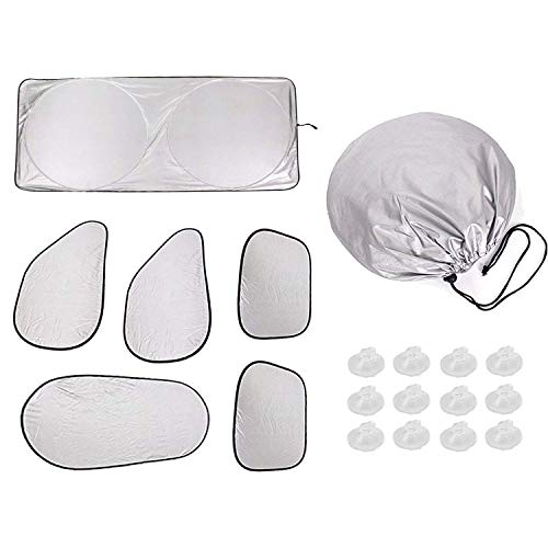 PEYOU Parasol de Coche (6 Unidades), Parasol Parabrisas Coche Plegable [Todas Ventana, Reduce Calor Aislado y Radiación UVA, Fácil Instalación] para SUV, Coche Grande o Pequeño, TAMAÑO - XL