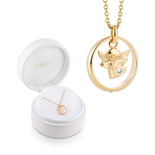 pez niña niño oro amarillo collar 333 ángel de la guarda colgante bautismal anillo de bautismo longitud ajustable joyería caso bautizo