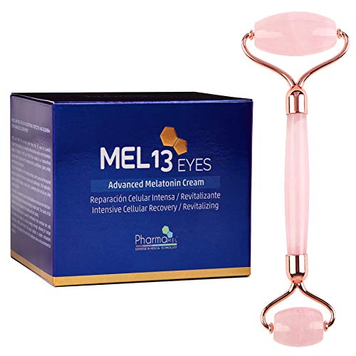 Pharmamel MEL 13 Eyes - Contorno de ojos, con Melatonina y Q10, Mel13 Reparación Celular Intensa, Revitalizante - 15 ml y Rodillo de Masajeador Facial Antiedad Antienvejecimiento