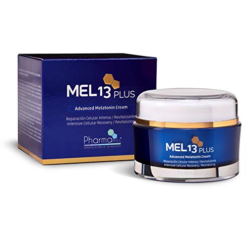 Pharmamel MEL 13 Plus Crema Facial con Melatonina y CoQ10, Mel13 Reparación Celular Intensa, 50ml y Rodillo de Masajeador Facial Antiedad Antienvejecimiento