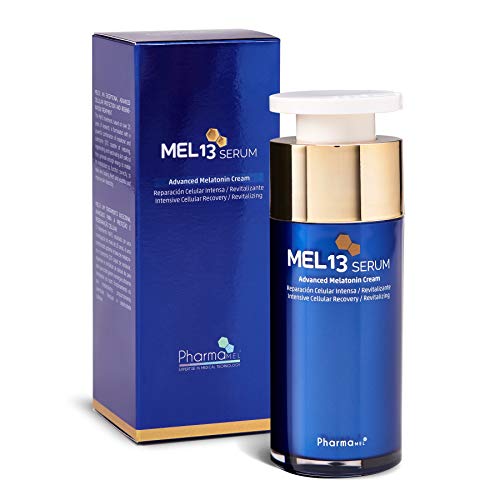 Pharmamel MEL 13 Serum con Melatonina y Q10, Reparación Celular Intensa, Revitalizante - 30 ml y Rodillo de Masajeador Facial Antiedad Antienvejecimiento