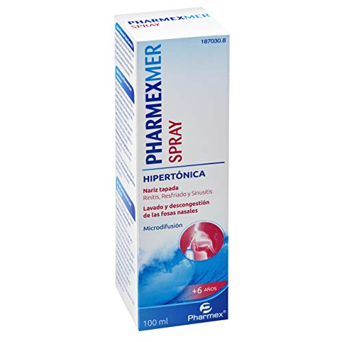 Pharmexmer Spray Hipertónica | Spray nasal | Agua de mar natural para lavado y descongestión nasal | Contra la rinitis, resfriado y sinusitis | Para adultos y niños a partir de 6 años - 100 ml