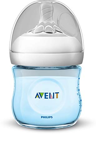 Philips Avent Biberón Natural SCF032/17 - Biberón de 125 ml con tetina con flujo para recién nacidos, diseñada para imitar el tacto del pecho, 0% BPA, 0m+, color azul