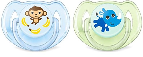 Philips Avent SCF169/27 - Set de 2 chupetes Gama Safari, de 6 a 18 meses, diseño mono o rinoceronte, para niño