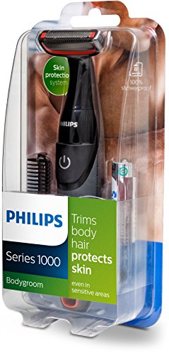 Philips BG105/10 - Afeitadora corporal, Apta para recortar el pelo de zonas sensibles, color negro y rojo