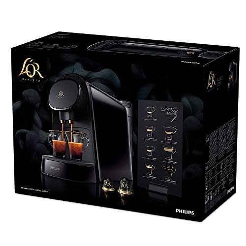 Philips L'OR LM8012/60 Barista - Cafetera compatible con cápsula individual/doble, 19 bares presión, depósito 1L, color negro