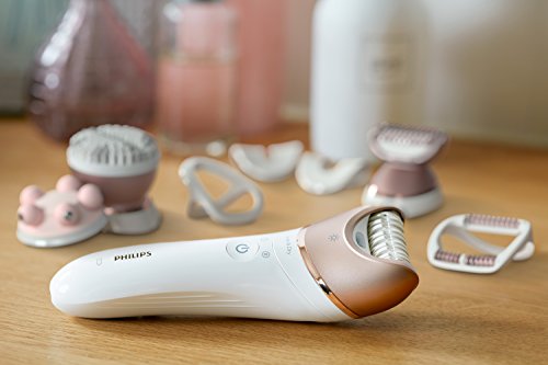Philips Satinelle Advanced BRE650/00 - Depiladora para uso en seco y húmedo, 8 accesorios para piernas, cuerpo y cara, color dorado