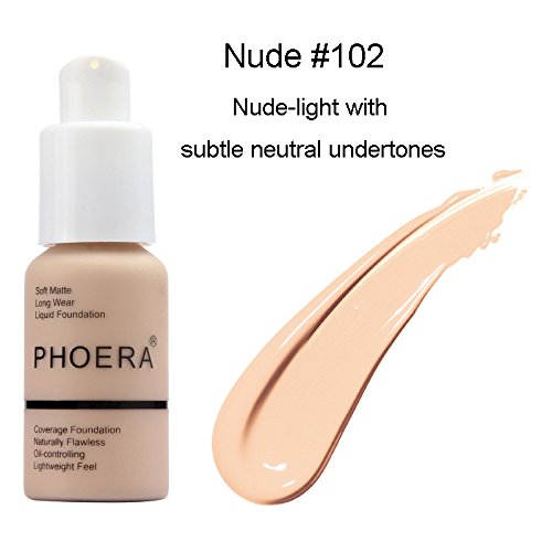 PHOERA 30ml Maquillaje Correctores Líquido para Ojeras Acnés Correctores Completo para las Imperfecciones Faciales Base de maquillaje,Fundación Cobertura completa Matte Oil (Nude #102)