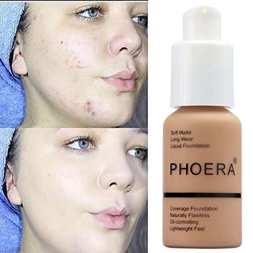 PHOERA 30ml Maquillaje Correctores Líquido para Ojeras Acnés Correctores Completo para las Imperfecciones Faciales Base de maquillaje,Fundación Cobertura completa Matte Oil (Buff Beige #104)