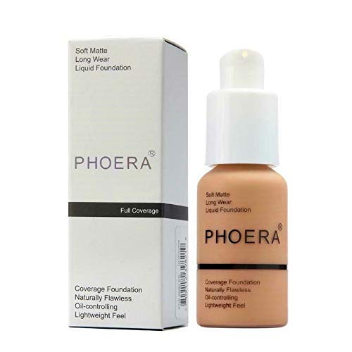 PHOERA 30ml Maquillaje Correctores Líquido para Ojeras Acnés Correctores Completo para las Imperfecciones Faciales Base de maquillaje,Fundación Cobertura completa Matte Oil (Buff Beige #104)