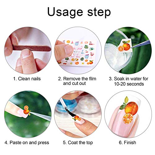 PHOGARY 60 Hojas Pegatinas al Agua para Uñas Florales Calcomanía Pegatinas uñas Decorativas, 3D Stickers Uñas Mixto para Mujeres Niñas Uñas de Gel Diseño de Arte - Flor Mariposa Flamenco Hojas Gato