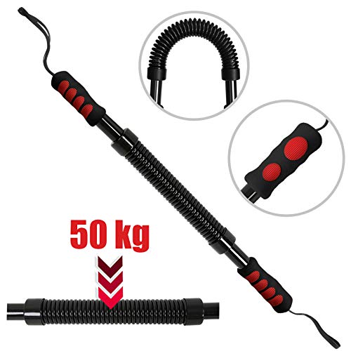 Physionics Power Twister - Resistencia 30kg/50kg - Barra de Fuerza para Ejercicios de Fitness y Entrenamiento de Pecho y Brazos en Casa, Expansor Muscular de Pectoral, Barra de Torsión