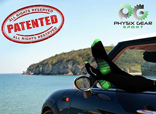 Physix Gear Sport Calcetines de compresión, los Mejores Calcetines compresión Mujer y Hombre para el Dolor de pies y Gemelos, Medias de compresión Hombre y Mujer, 1 par, S/M, Negro/Verde