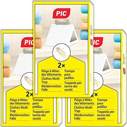 PIC - 6X - Trampa para polillas de la Ropa - remedio contra Las polillas de la Ropa, Adecuado para la protección de Toda la Ropa en el Armario