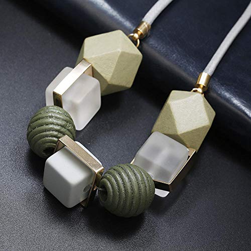 PicZhiwenture Colgante suéter Cadena Ropa Accesorios Collares otoño e Invierno Temperamento de Moda suéter de Lana geométrica Collar de Cadena línea Corta Bolas de Perlas de imitación de Color Caqui