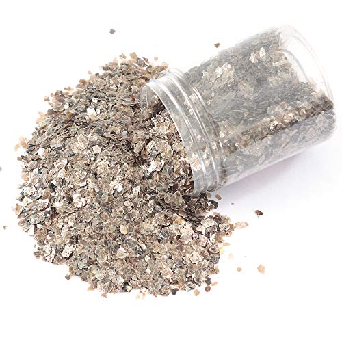 Piedra brillante triturada mágica natural copos de mica para pintura de resina, arte y manualidades, arte de uñas, decoración de hojas, multiuso de 2 a 4 mm (6-10 malla), Tawny