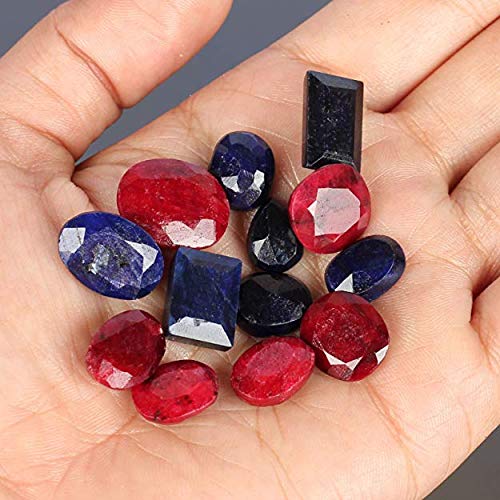 Piedras preciosas de zafiro azul natural rubí Lote 100 CT - 7 piezas de zafiro facetado, gemas sueltas de rubí para hacer joyas