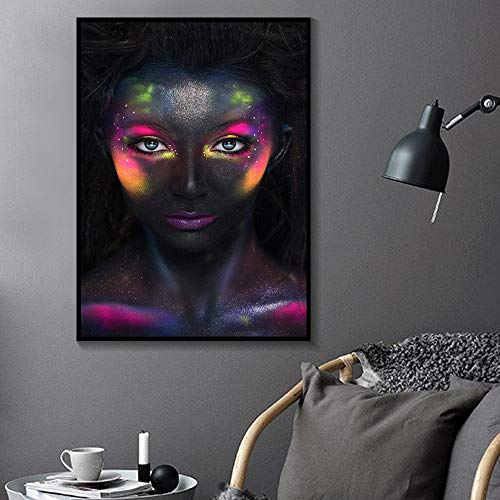 Piel negra africana maquillaje colorido moderno sexy arte lienzo pintura cartel y grabado chica negra sala arte de la pared sin marco imagen decorativa 60x80cm 60x80cm