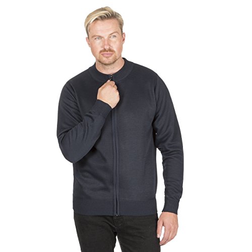 Pierre Roche Jersey de punto fino con cremallera completa para hombre, cálido y liso, mangas completas, cuello redondo, puños y dobladillo acanalados Azul azul marino XL