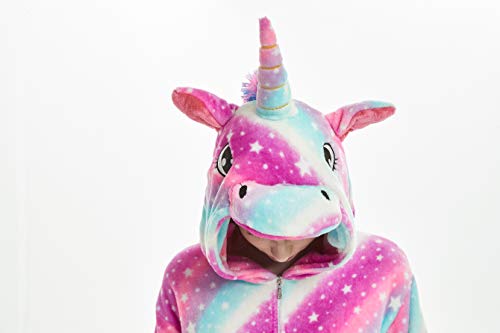Pijama para Animal Adultos Capucha Unicornio Ropa De Dormir Dibujos Animados Invierno Pijama (Rose Star, M Medida para Altura 155-165 CM (61"-65"))